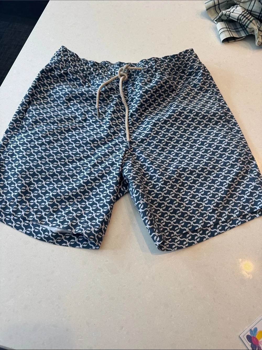 Fair Harbor Navy & White Repeat-Logo Swim Trunks